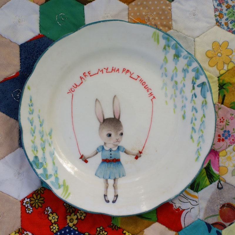 You're My Happy Thought Skipping Bunny Vintage Illustrated Plate