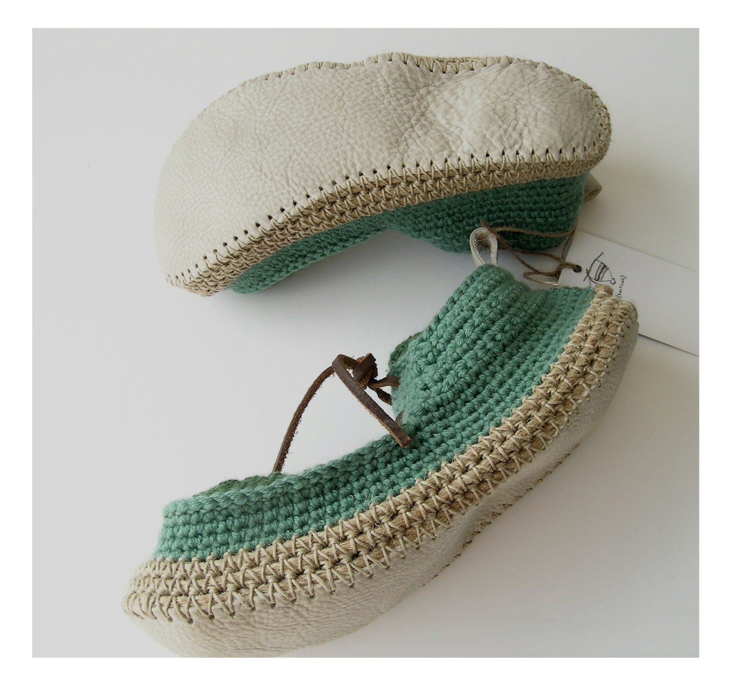House Shoes with Leather Sole in dusty green - all adult shoe sizes