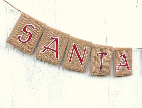 Christmas Banner SANTA CLAUS Garland Holiday Decoration Rustic Kraft Banner