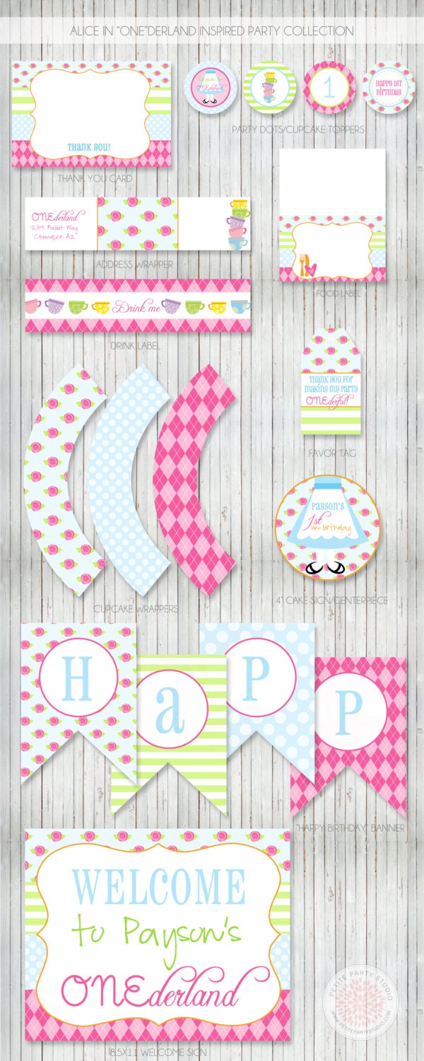 PARTY PRINTABLE - Alice In Wonderland / Onederland Printable Birthday Collection - Petite Party Studio Il_170x135