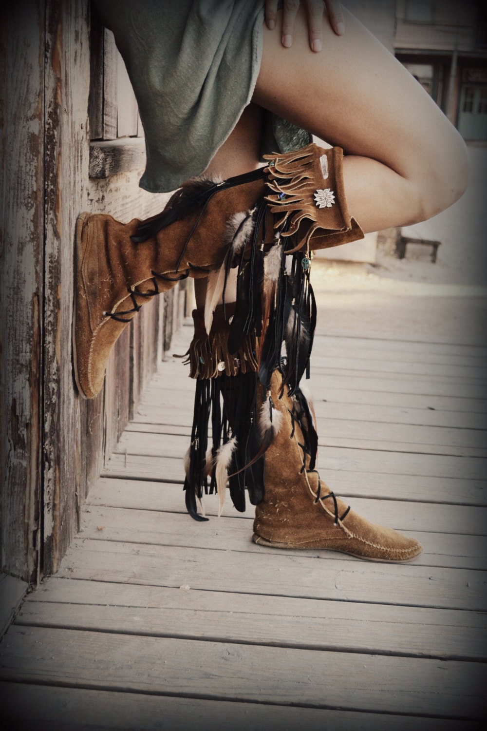 CUSTOMS /// Upcycled Embellished Vintage Moccasin Fringe Boot