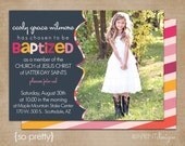 LDS Baptism Photo Invitation (Digital or Printed)- "So Pretty"