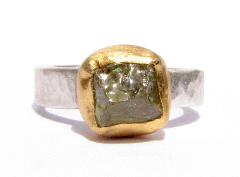 Natural Rough Yellow Mali Garnet Ring - 24k Solid Gold and Silver Ring - Gemstone Ring.