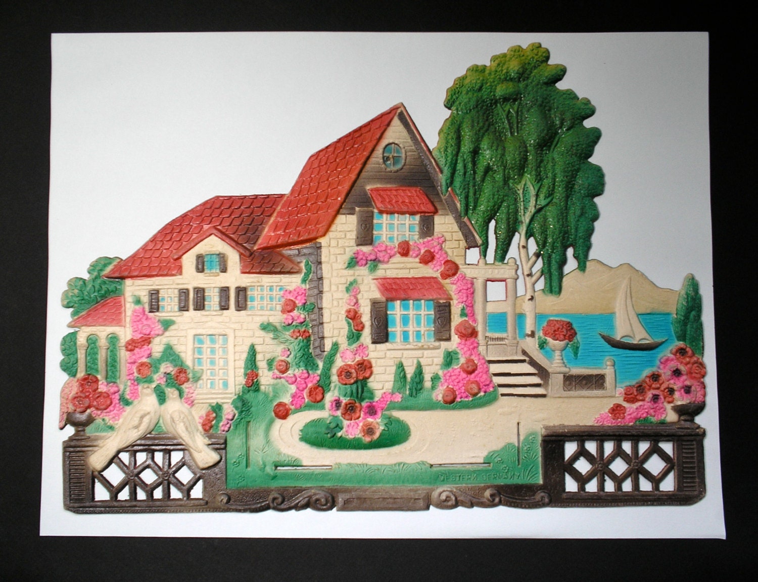 Vintage Western Germany Embossed Large Die Cut Calendar Art