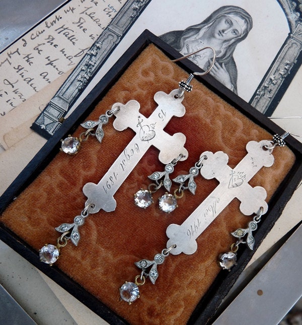 Silver Nun Cross Earrings, Marian Talismans for the Passionate, by RusticGypsyCreations
