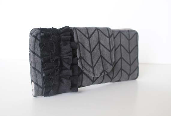 ruffled checkbook cash wallet -- black herringbone
