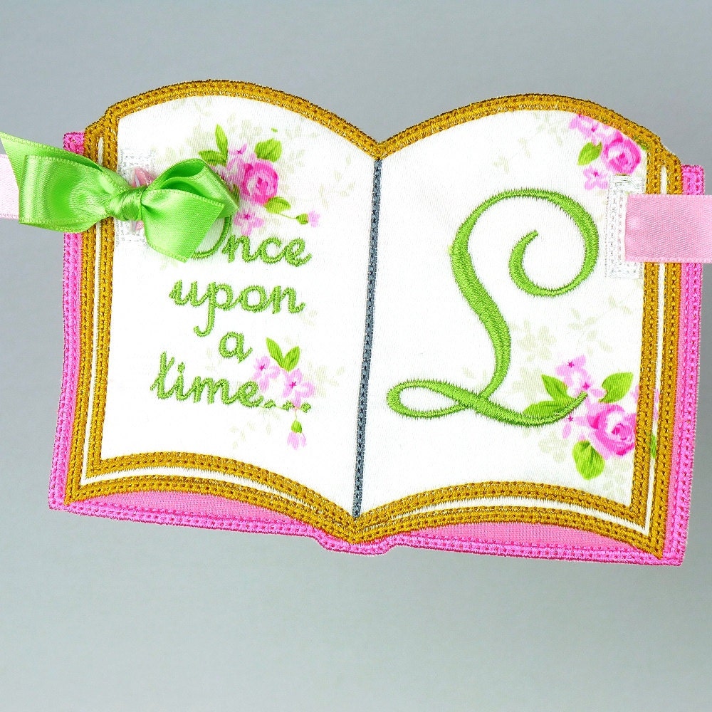 Once Upon A Time Book Banner In The Hoop Project Machine Embroidery Design Applique Patterns all done ITH in 4 sizes 5", 6", 7" and 8"