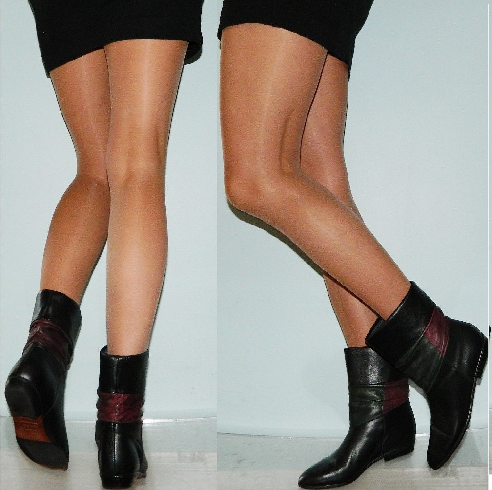 vintage 80s ankle slouch colorblock  boots size 7.5 1980s pixie shoes
