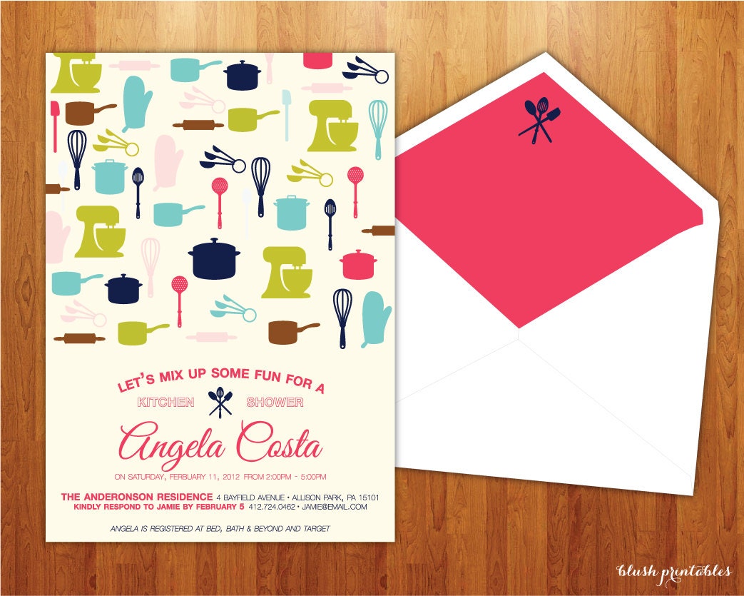 Mix Up Some Fun - Kitchen Shower Bridal Shower Invitation - 5x7 JPG Printable DIY File - Modern Retro 1950s Housewife Il_570xn