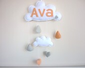 Double Cloud - Personalized Baby Mobile, Wall Hanging, Door Sign - Apricot and Grey - Choose colors