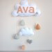 Double Cloud - Personalized Baby Mobile, Wall Hanging, Door Sign - Apricot and Grey - Choose colors