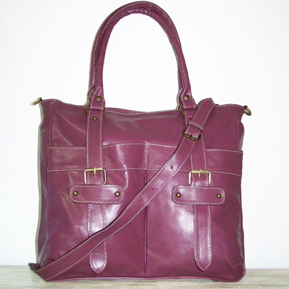 Glossy Dark Violet Tote, Handbag, Shoulder Cross-body Bag, Lea in violet pink a fits a 13" laptop/ SALE