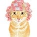 Cat Watercolour PRINT - Orange Tabby Cat Painting, Hair Curlers, Cat Illustration, 8x10 Print