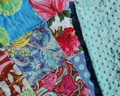 Amy Butler. COUTURE Pram/ Stroller Quilt. Soul Blossoms. Amazing craftsmanship and details, Minky fleece on back. QUILTED 28x33