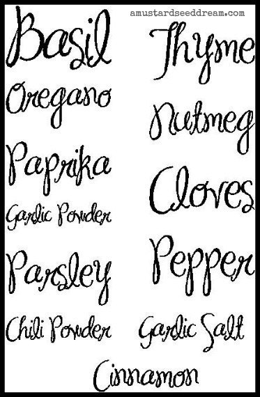 Spice Labels - Kitchen/Pantry Accessory -  Vinyl Wall Art - Lettering