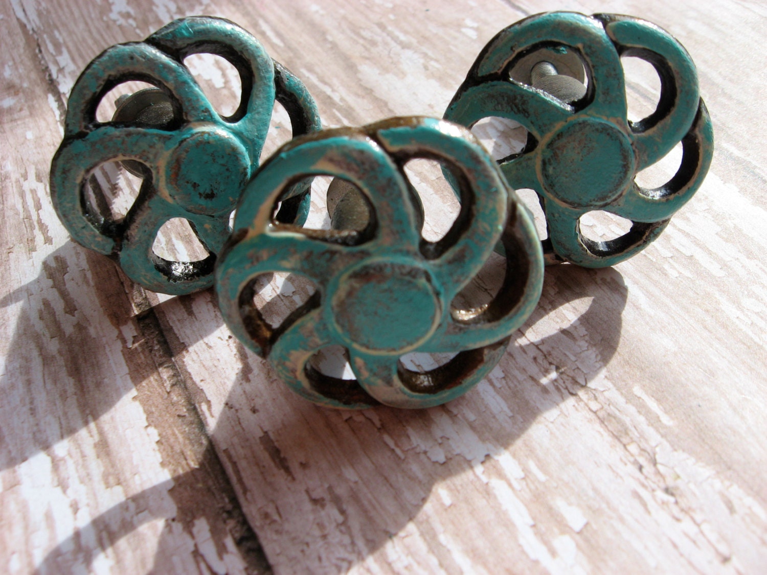 Set of 2 Cream Aqua and Bronze Finish Faucet Like Drawer Knobs Handles Pulls for your Home Custom Finishes Available
