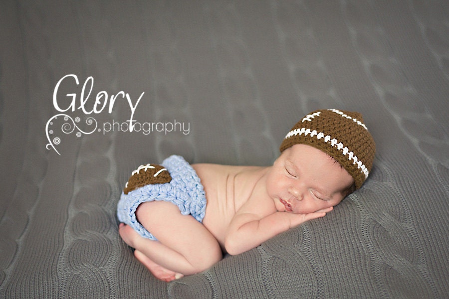 Baby Boy Football Hat and Diaper cover