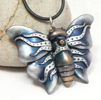Ice Blue Burning Butterfly Silver Flame Wings Pendant Rocker Punk