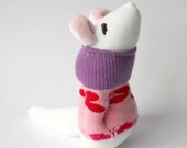 stuffed animal toy sock animal mouse mice plush animal doll white pink nursery toy