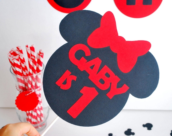 Birthday Minnie mouse set, Minnie mouse party set , banner, centerpiece, cupcake toppers and more A498 Il_570xn