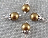 Swarovski Crystal Pearl Dangle Drop Charm - Antique Brass
