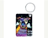 50%  OFF SALE - Dog Pitbull Keychain - Heather Galler Pit bull Key Chain Pet Angel Memorial Animal Unique Gifts Modern Abstract Art Blue Po