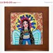 50%  OFF SALE - Framed Ceramic Tile - Virgin of Guadlaupe Art Tile Framed - Mexican Folk Art Angel - Blue Yellow Red- READY To Hang