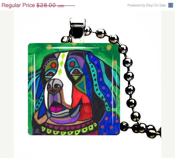 50% OFF SALE - Dog Jewelry - Dog Jewelry Bernese Mountain Dog Pendant Necklace Charm Necklace Dog Tag Jewelry Silver Glass Christmas Gift