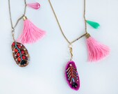 Pink stone and tassel botanic necklace