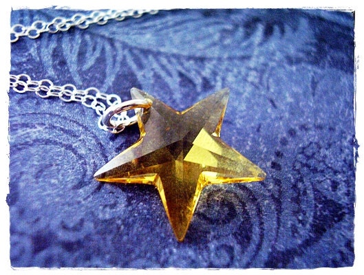 Yellow Crystal Star Necklace - Yellow Swarovski Crystal Star Charm on a Delicate 18 Inch Sterling Silver Cable Chain
