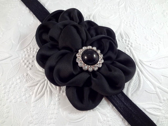 Black Flower Headband - Satin Flower Headband - Baby Hair Accessories - Girls Hair Accessories - Black Headband - Newborn Headband