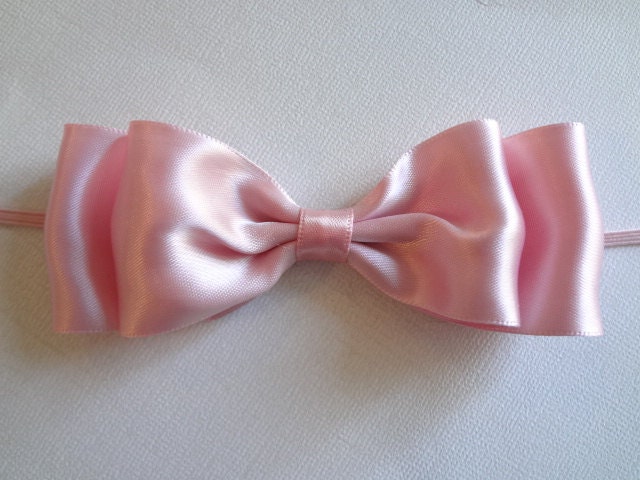 Light Pink Satin Hair Bow Headband, Hair Bow Headband, Satin Hair Bow, Pink Baby Hair Bow, Baby Hair Accessories, Pink Satin Bow