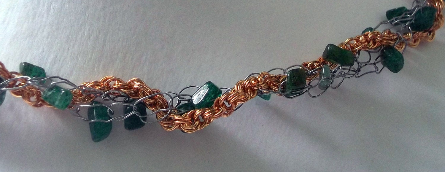 Chainmaille & Wire Crochet Necklace.  One of a Kind.