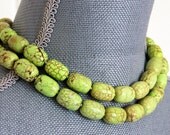 TURQUOISE Necklace stone green lime silver pastel multi strand metal boho birthday for her big large beaded bib neon stone oval strand