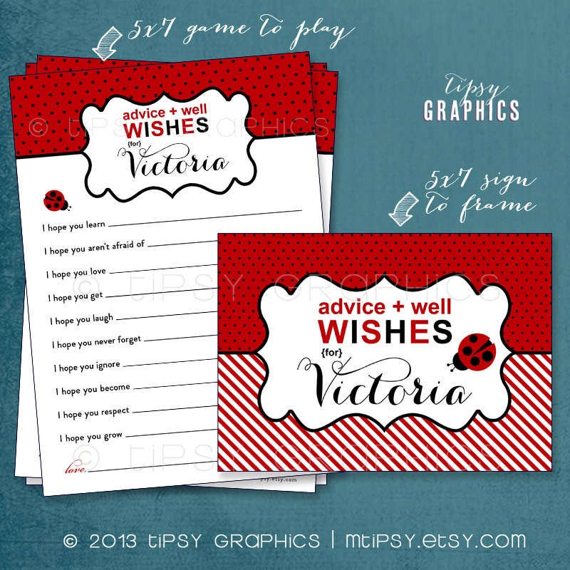 Lady Bug. Red Black White. Funny MadLibs or Sweet Advice or Baby Stats. By Tipsy Graphics. Printable Cards any colors Il_170x135