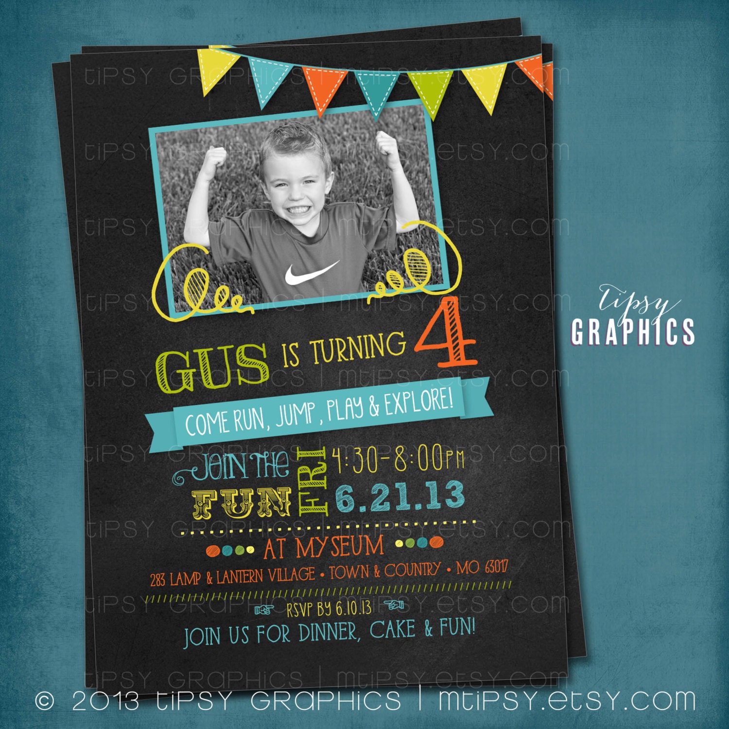 Tumble, Jump Flip & More. Photo Chalkboard Trampoline Bounce House or Little Gym Birthday Party Invite by Tipsy Graphics Il_170x135