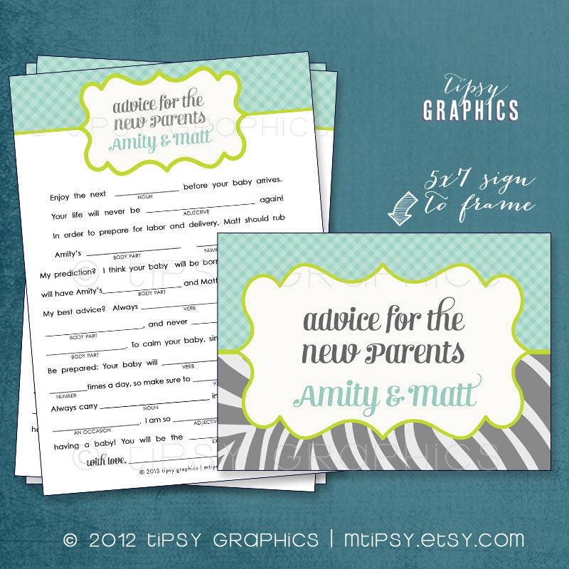 Zebra & Gingham Style MadLibs By Tipsy Graphics. Madlib. AdLib. Baby Wishes. Baby Statistics. Printable Cards, any Colors Il_570xn