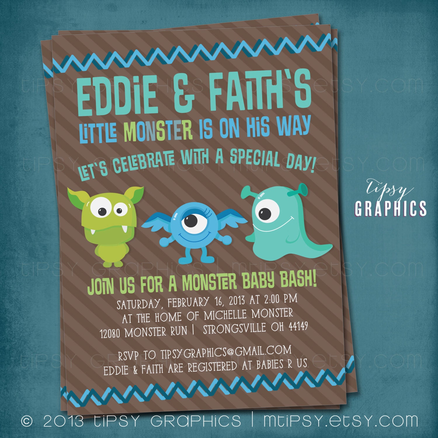Monster Baby Bash. Baby Shower or Birthday Party Invitation. Printable File by Tipsy Graphics Il_570xn