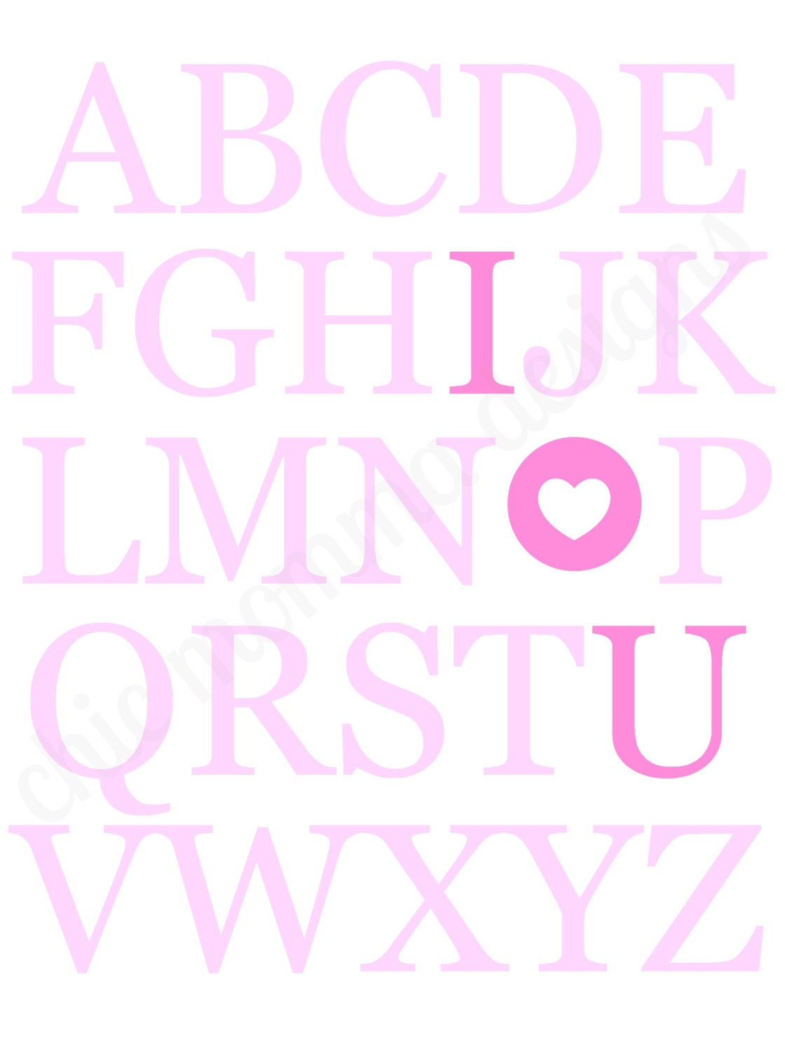 Alphabet ABC I Love Heart You Pink Nursery Wall Art Print Subway Art Typography Digital Print
