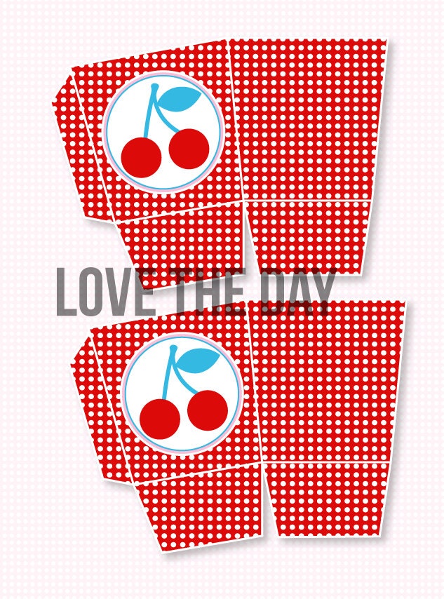 Retro Cherry Party PRINTABLE Popcorn Box (INSTANT DOWNLOAD) by Love The Day
