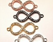 Choose ONE Lovely Rhinestone Infinity Charm Bracelet Arm Candy Jewelry Making Connector Necklace Gold Silver Rose Gunmetal DOLLAR SHIP in us