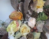OOAK Elegant Yellow Rose VicTorian Cottage Woodland Zen Wreath