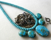 Mosaic Turquoise Glass Brass Pendant Beads Kit Necklaces DIY