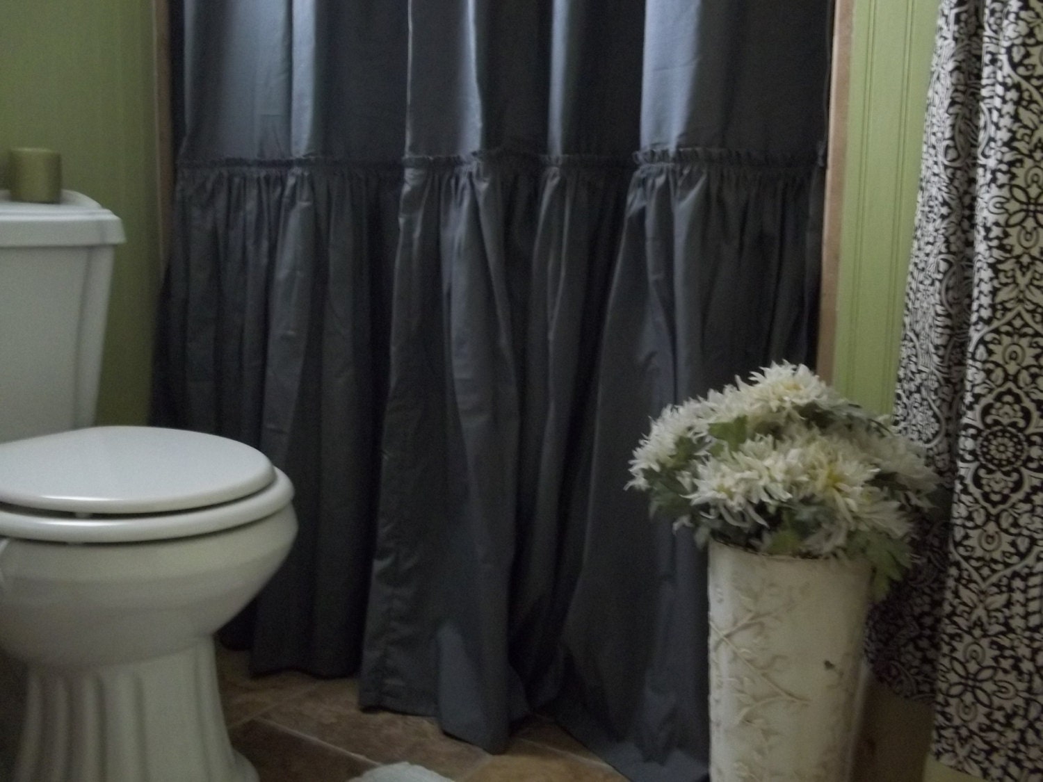 Shabby Chic Ruffled - Charcoal Gray Shower Curtain