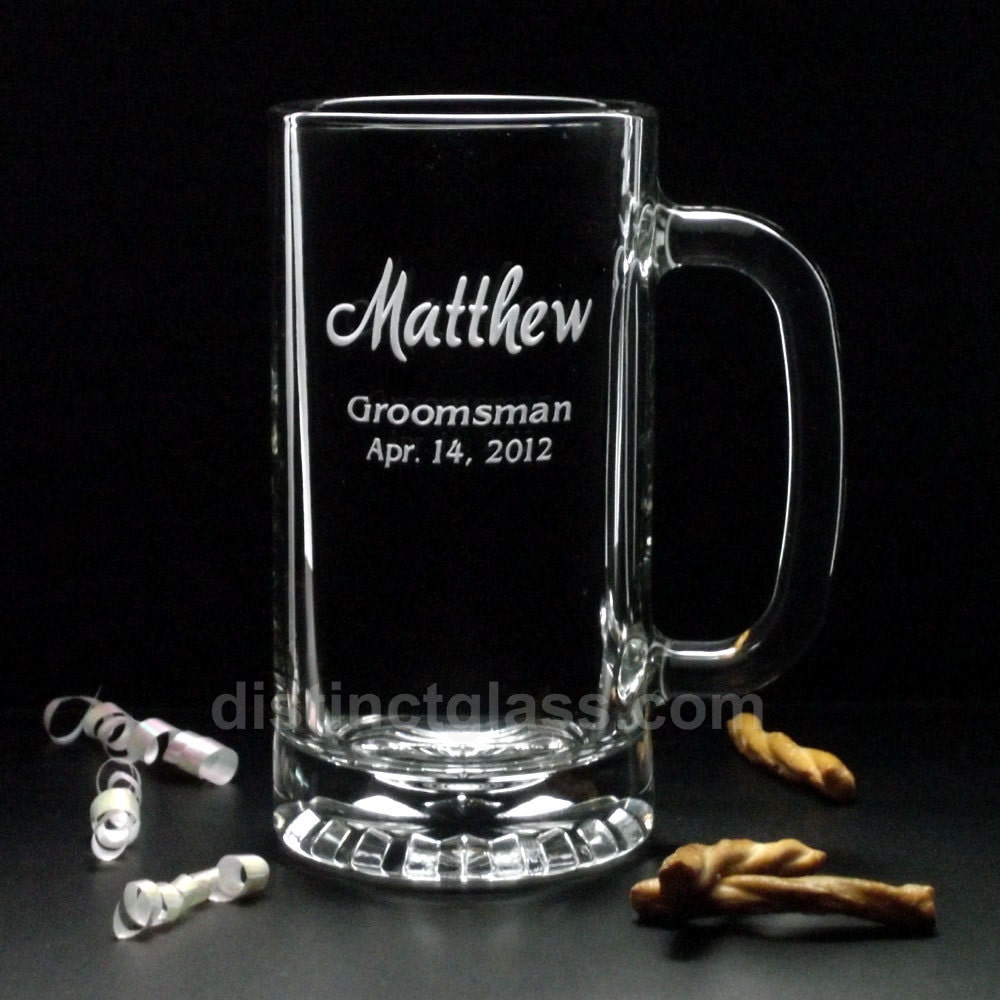 Set of 3 Groomsman Gifts - 3 'MATTHEW SCRIPT' Wedding BEER Mugs - Usher Beer Mugs, Father of the Groom / Gifts for Groomsmen Best Man 16oz