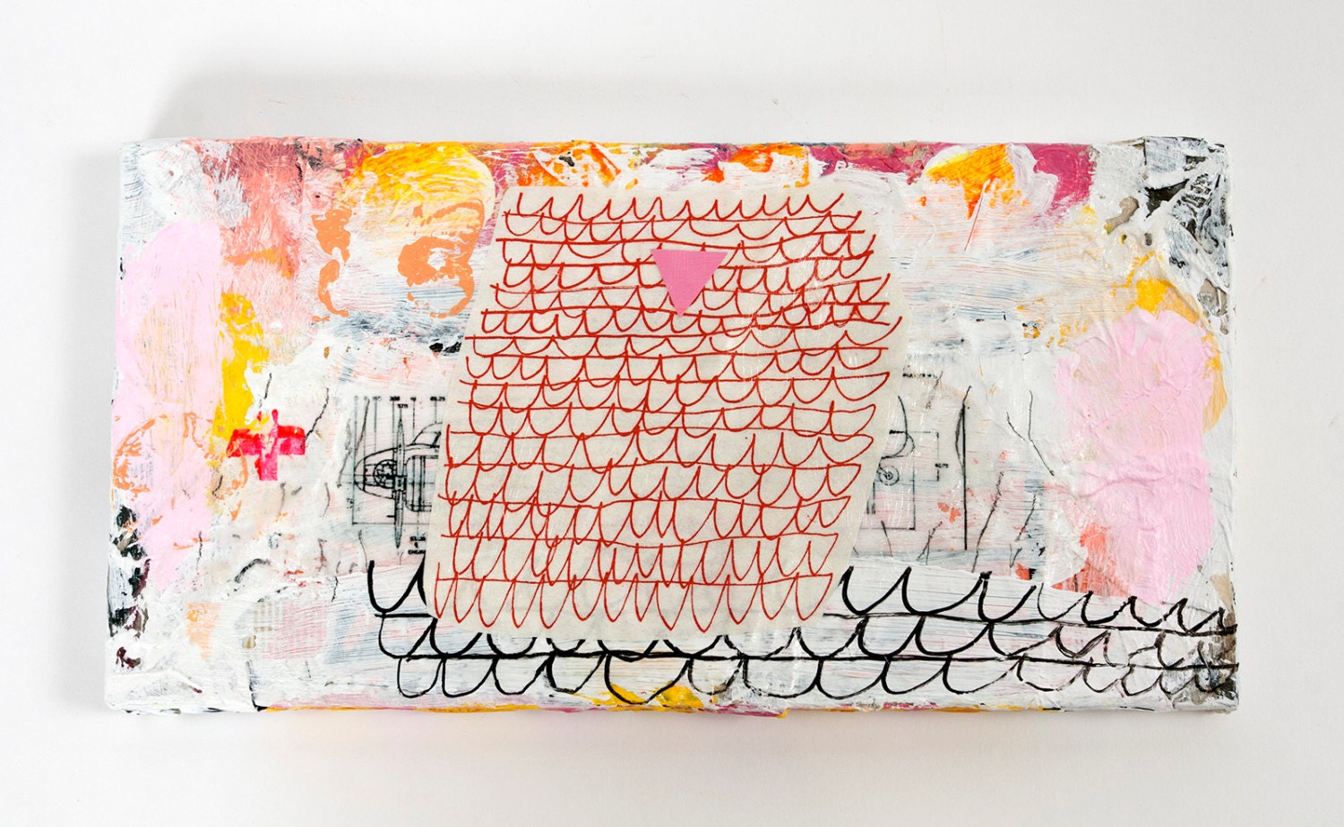 painting canvas pattern white red pink original collage original art wall