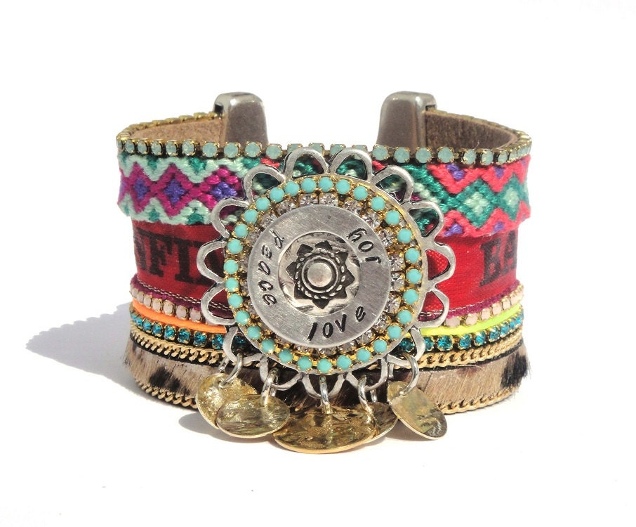 Ibizia chic hippie cuff bracelet - friendship bracelet cuff - statement jewelry - hippie jewelry - bonfim lucky bracelet - dangle bracelet