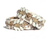 Friendship bracelet cuff with Swarovski embroidery in white/gold and nude - bohemian wedding - rhinestone cuff - boho chic hippie jewellery