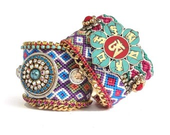 Tibetan OM mantra amulet friendship bracelet cuff - statement jewelry - yoga jewelry - meditation jewelry - OM bracelet - buddhist amulet