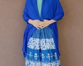 Vintage Boho Peasant Skirt RALPH LAUREN Blue & White Cotton Floral Skirt (Size XL)